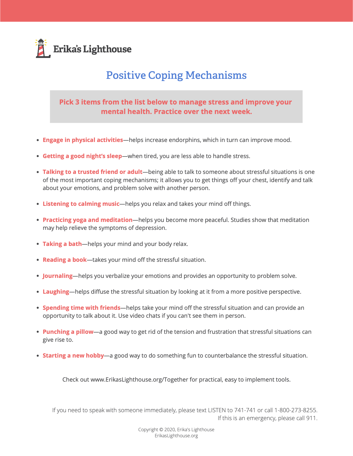 Positive coping mechanisms 